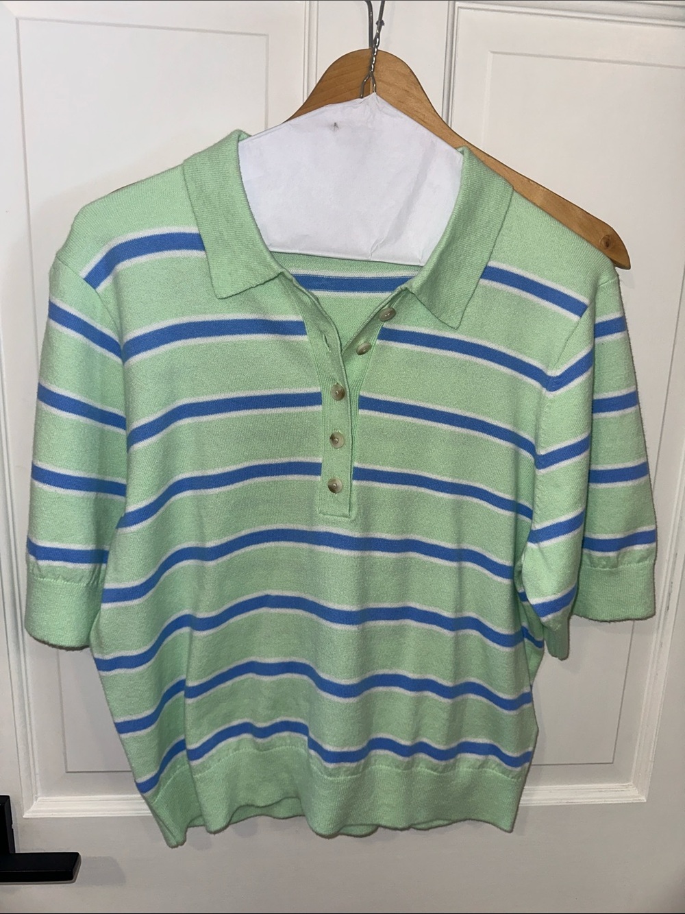 Old Navy Light Green Polo with Blue and White Stripes